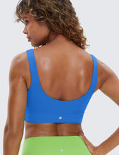 Load image into Gallery viewer, CRZ YOGA Butterluxe Womens U Back Sports Bra - Scoop Neck Padded Low Impact Yoga Clothes Workout Crop Top with Built in Pads Sparkle Blue
