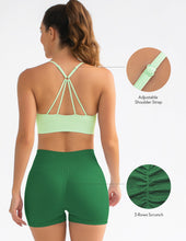 Load image into Gallery viewer, FRESOUGHT Workout Sets for Women 2 Piece Ribbed Yoga Outfits Sports Bra Seamless Gym High Waisted Biker Shorts Set Green

