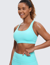 Load image into Gallery viewer, CRZ YOGA Women's Strappy Sports Bras Fitness Workout Padded Yoga Criss Cross Back Cami Turquoise
