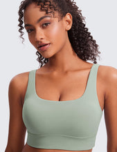 Load image into Gallery viewer, CRZ YOGA Butterluxe Womens U Back Sports Bra - Scoop Neck Padded Low Impact Yoga Clothes Workout Crop Top with Built in Pads Green Palm Court
