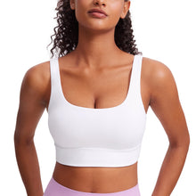 Load image into Gallery viewer, CRZ YOGA Butterluxe Womens U Back Sports Bra - Scoop Neck Padded Low Impact Yoga Clothes Workout Crop Top with Built in Pads White
