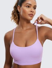 Load image into Gallery viewer, CRZ YOGA Butterluxe Womens Y Back Sports Bra - Padded Racerback Low Impact Spaghetti Thin Strap Workout Yoga Top Elfin Purple
