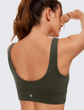 Load image into Gallery viewer, CRZ YOGA Butterluxe Womens U Back Sports Bra - Scoop Neck Padded Low Impact Yoga Clothes Workout Crop Top with Built in Pads Olive Green
