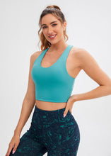 Load image into Gallery viewer, JOYSPELS Sports Bras for Women Extra Comfort Criss-Cross Back Padded Workout Tops for Women Medium Support Cyan
