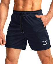 Load image into Gallery viewer, G Gradual Men's 5" Running Shorts with Zip Pockets – Quick-Dry Gym &amp; Athletic Workout Shorts in Navy
