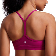Load image into Gallery viewer, CRZ YOGA Butterluxe Womens Y Back Sports Bra - Padded Racerback Low Impact Spaghetti Thin Strap Workout Yoga Top Magenta Purple
