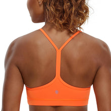 Load image into Gallery viewer, CRZ YOGA Butterluxe Womens Y Back Sports Bra - Padded Racerback Low Impact Spaghetti Thin Strap Workout Yoga Top Neon Orange
