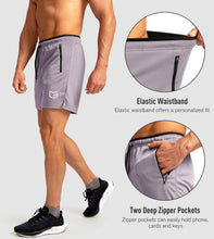 Load image into Gallery viewer, G Gradual Men's 5" Running Shorts with Zip Pockets – Quick-Dry Gym &amp; Athletic Workout Shorts in Light Grey
