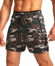Load image into Gallery viewer, G Gradual Men's 5" Running Shorts with Zip Pockets – Quick-Dry Gym &amp; Athletic Workout Shorts in Green Camo
