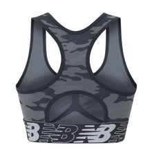 Load image into Gallery viewer, New Balance Womens Seamless Wirefree, Racerback Sports Bra with Removable Pads, Bottom Band with Logo, Camo Magnet
