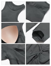Load image into Gallery viewer, ABOCIW Workout Sets for Women, Ribbed Racerback Tank Top Bra Seamless Scrunch Butt Lifting High Waist Leggings 2 Piece Gym Yoga Outfits Tank Dark Gray
