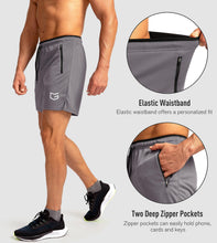 Load image into Gallery viewer, G Gradual Men's 5" Running Shorts with Zip Pockets – Quick-Dry Gym &amp; Athletic Workout Shorts in Grey
