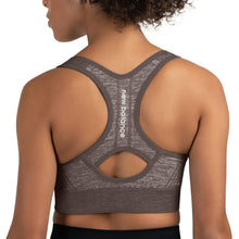 Load image into Gallery viewer, New Balance Women's Seamless MID Impact Heather Keyhole Sport Bra with Removable Pads, Chocolate Brown
