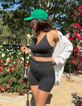 Load image into Gallery viewer, FRESOUGHT Workout Sets for Women 2 Piece Ribbed Yoga Outfits Sports Bra Seamless Gym High Waisted Biker Shorts Set Black
