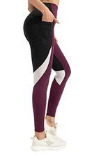 Load image into Gallery viewer, QUEENIEKE Women Yoga Pants Blocking Mesh Workout Running Leggings Tights with Pockets XS Dark Rose Red
