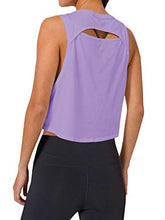 Load image into Gallery viewer, LASLULU Womens Workout Top Sleeveless Sport Shirts Flowy Crop Casual Tunic Tops Athletic Muscle Tank Running Yoga Tank Top Gym Crop Top for Teen Girls(Purple Medium)
