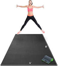 Load image into Gallery viewer, Premium Extra Large Exercise Mat - 8' x 4' x 1/4" Ultra Durable, Non-Slip, Workout Mats for Home Gym Flooring - Jump, Cardio, MMA Mat - Use With or Without Shoes (96" Long x 48" Wide x 6mm Thick)
