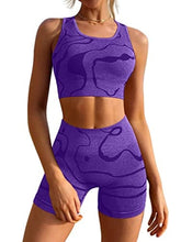 Load image into Gallery viewer, GXIN Women's Workout 2 Piece Outfits High Waist Running Shorts Seamless Gym Yoga Sports Bra Purple
