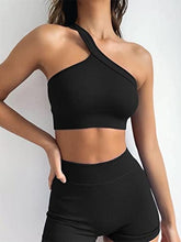 Load image into Gallery viewer, OQQ Workout Outfits for Women 2 Piece Seamless Ribbed High Waist Leggings with Sports Bra Exercise Set Black5
