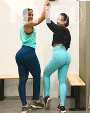 Load image into Gallery viewer, FITTOO Women's High Waisted Textured Honeycomb Ruched Butt Scrunched Booty Leggings Workout Running Lift Textured Tights Navy
