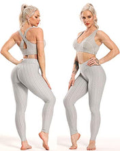 Load image into Gallery viewer, FITTOO Women's High Waist Yoga Pants Tummy Control Scrunched Booty Leggings Workout Running Butt Lift Textured Tights Peach Butt Grey
