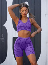 Load image into Gallery viewer, GXIN Women's Workout 2 Piece Outfits High Waist Running Shorts Seamless Gym Yoga Sports Bra Purple
