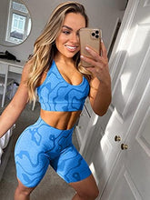 Load image into Gallery viewer, GXIN Women's Workout 2 Piece Outfits High Waist Running Shorts Seamless Gym Yoga Sports Bra Blue

