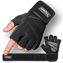 Load image into Gallery viewer, Trideer Padded Workout Gloves for Men - Gym Weight Lifting Gloves with Wrist Wrap Support, Full Palm Protection &amp; Extra Grips for Weightlifting, Exercise, Cross Training, Fitness, Pull-up
