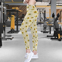 Load image into Gallery viewer, visesunny High Waist Yoga Pants with Pockets Bee Sunflower White Flower Leaf Tummy Control Workout Running Yoga Leggings for Women
