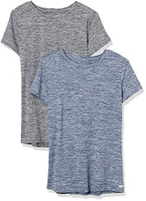 Load image into Gallery viewer, Amazon Essentials Women's Tech Stretch Short-Sleeve Crewneck T-Shirt, Pack of 2, Black Heather/Navy Heather, Large
