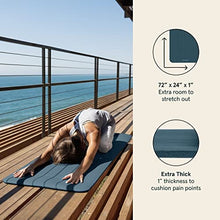 Load image into Gallery viewer, Retrospec Solana Yoga Mat 1" Thick w/Nylon Strap for Men &amp; Women - Non Slip Exercise Mat for Home Yoga, Pilates, Stretching, Floor &amp; Fitness Workouts - Ocean Blue
